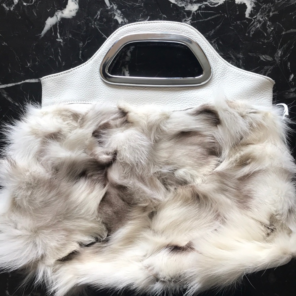 White Soft Faux Fur & Leather Tote
